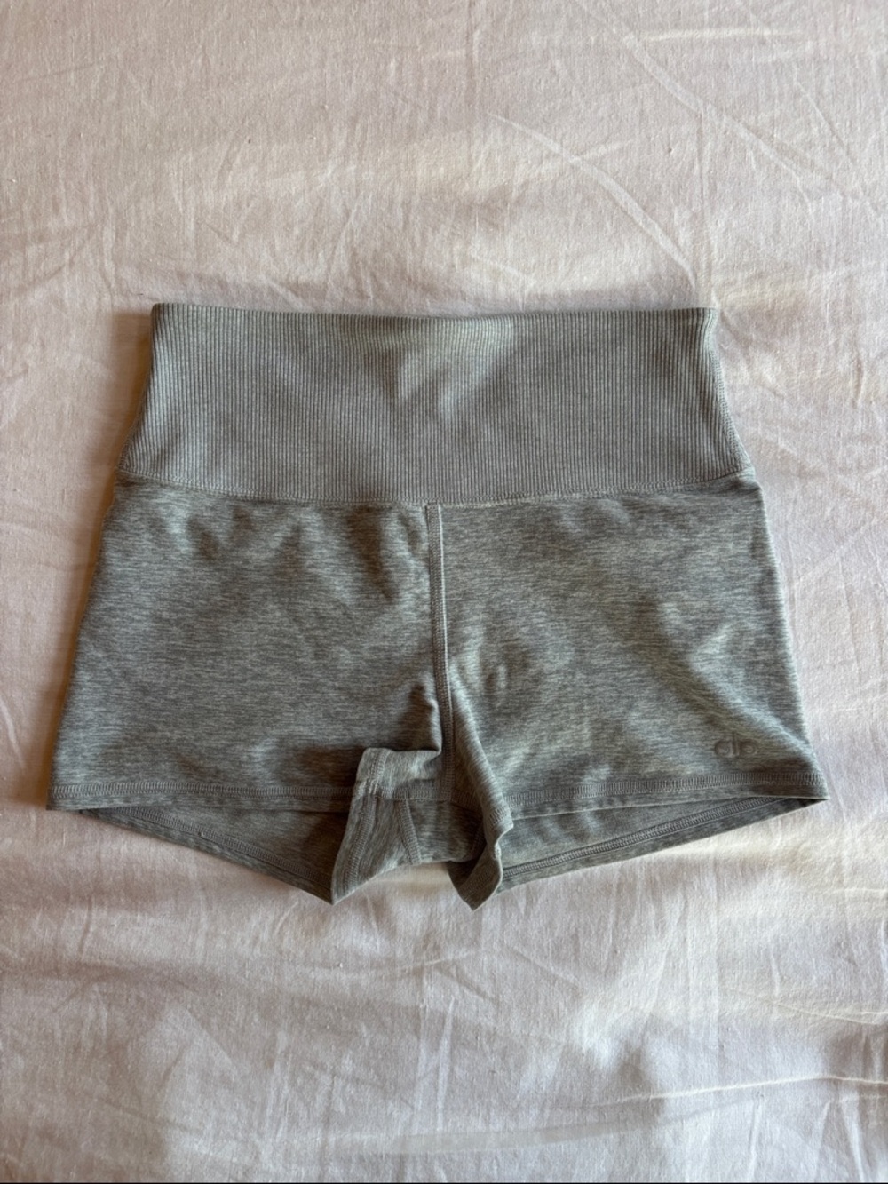 ALO Yoga Heather Gray High-Rise Ribbed Waist Bike Shorts